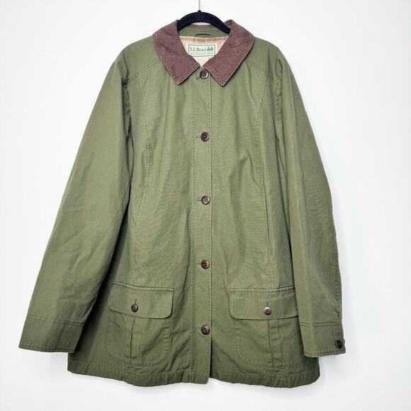 L.L. Bean Jackets & Blazers - LL Bean Barn Coat Chore Jacket Flannel Lined Green Womens 2X